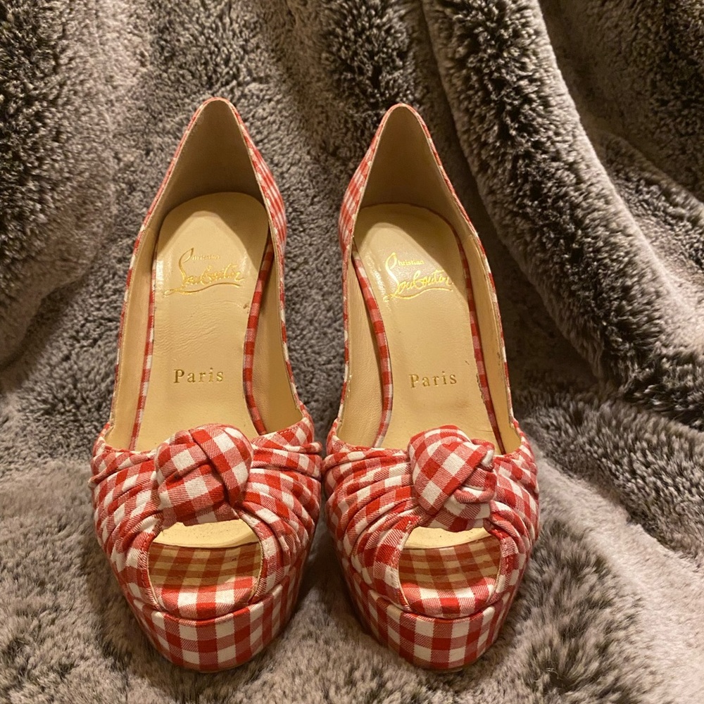 Authentic Christian Louboutin Red White Gingham 36.5